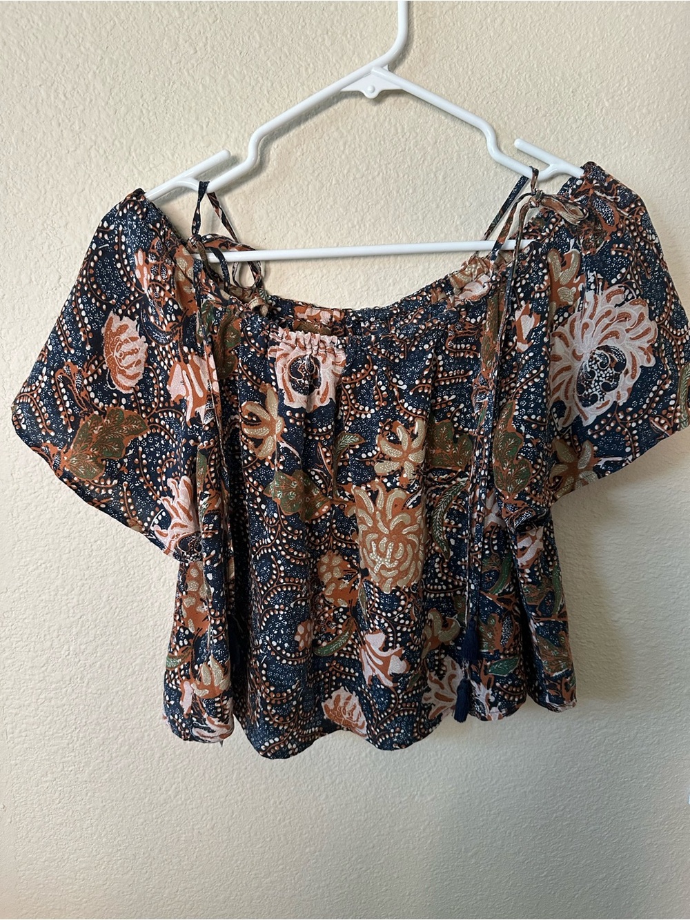 Madewell Boho Floral Off-Shoulder Top in Navy and Rust - size S/ NWOT 1037